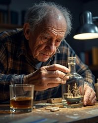 Drunken old man ship in bottle drinking bourbon Meme Template