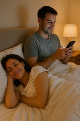 Husband on phone while wife is dreaming Meme Template