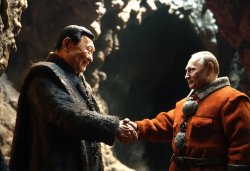 Dictators Putin and Xi shake hands on Trump's destroying America Meme Template