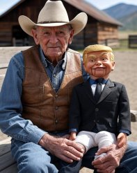 cowboy outside with Trump dummy doll Meme Template