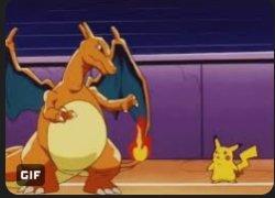 Pikachu and Charizard looking at each other Meme Template