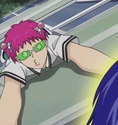 saiki k hanging out a two story school window Meme Template