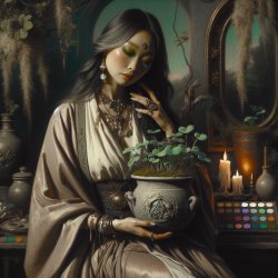 A dark fantasy victorian style painting of a serene esthetician, Meme Template