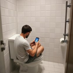Guy on Toilet playing games Meme Template