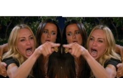 Angry woman pointing both sides Meme Template