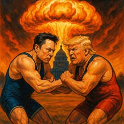 Trump vs Musk, man-boys dangerous, ugly, destructive to America Meme Template
