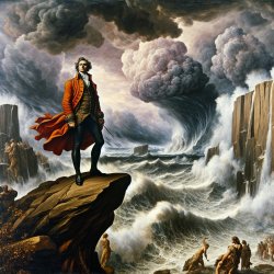 A king standing on a cliff in a storm Meme Template