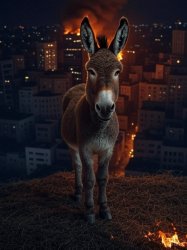 Donkey in front of burning city Meme Template