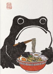 Grumpy Frog with noodles Meme Template