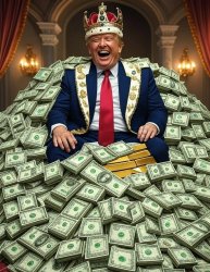 King Trump sitting on a pile of taxpayer money and gold Meme Template