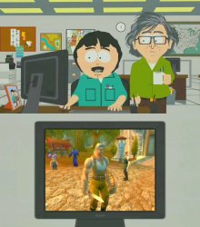 Randy mostrando su personaje de WarCraft Meme Template