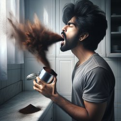 Man dry scooping coffee grounds directly into his mouth from the Meme Template
