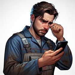 a sad plumber dressed for work, the jumpsuit is dirty,he is cryi Meme Template