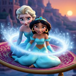 Queen Elsa and Princess Jasmine Rides on a Magic Carpet Meme Template