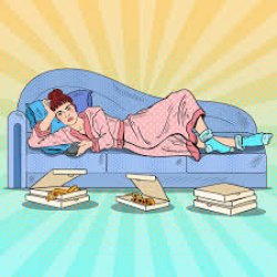 Lazy Woman On Couch Pizza Cartoon Meme Template