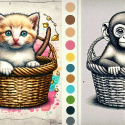 cute kitten in a basket with a monkey Meme Template