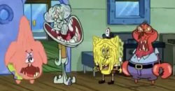 Patrick, Squidward, Spongebob and Mr Krabs with an ugly face Meme Template