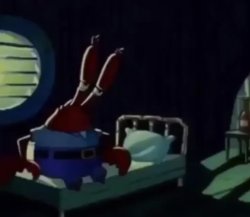 Mr Krabs Sitting On Bed Meme Template