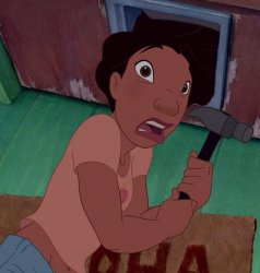 Shocking Nani Pelekai Holding a Hammer Meme Template