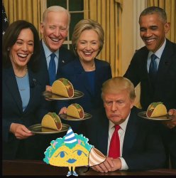 Old Man Trump gets a taco birthday. Harris Clinton Obama Biden Meme Template