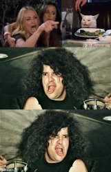 Woman yelling at cat, exodus Paul Baloff Meme Template