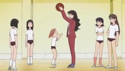 Chiyo trying to reach the ball from Yukari Meme Template