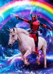 Deadpool on a unicorn Meme Template