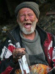 Drunk homeless russian man laughing Meme Template