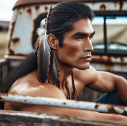 A Native American Sitting In A Truck Bed With an Eagle Feather I Meme Template