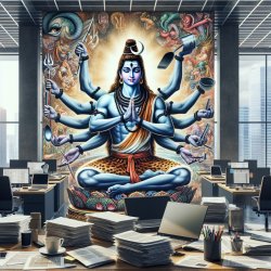 Shiva at work in a office with all hand visible and empty Meme Template