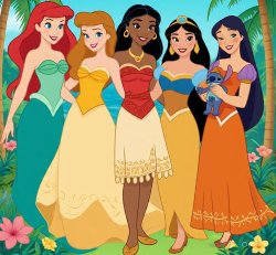 5 Princesses and a Blue Alien Dog Koala Hybrid Meme Template