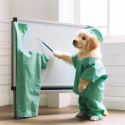 puppy in scrub thinking with nurse instructor Meme Template