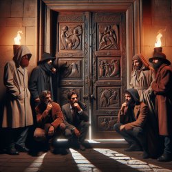 several charlatons guarding a door on entrance Meme Template