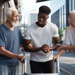 Younger black dude hanging out with two white grandpas. Helping Meme Template