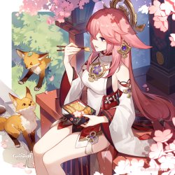 Yae Miko Birthday Art Meme Template
