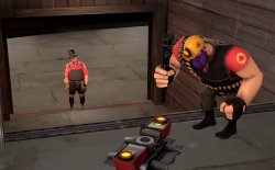 tf2 Lazy Purple Heavy hitting a tele Meme Template