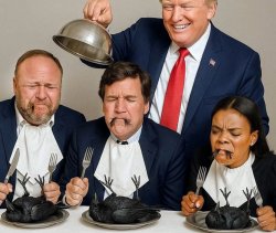 Alex Jones, Tucker Carlson & Candace O eat crow Meme Template