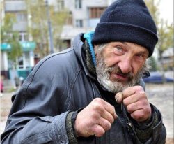 Russian Homeless guy boxing Meme Template