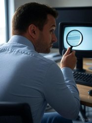 magnifying glass in front of monitor Meme Template