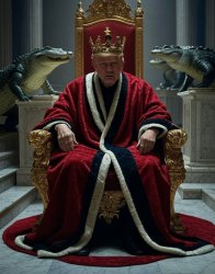 King Trump with alligator guarding the swamp Meme Template