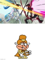 ryuko and satsuki fighting while noise doise not give a shit Meme Template