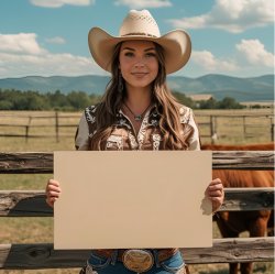Cowgirl holding blank sign Meme Template