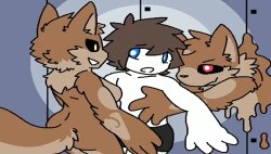 2 furrys surrounding Collin Meme Template