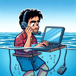 man in the sea with a laptop en having a phone call Meme Template