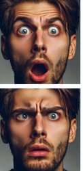 two pictures, top is a guy shocked; bottom is the same guy but c Meme Template
