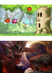 Kirby game first vs last bossfight Meme Template