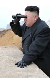 Kim Jong Un looking at stuff through a pair of binoculars Meme Template