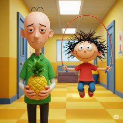 Ai baldi holding a pineapple while Ai playtime plays jumprope Meme Template