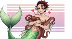 tanjiro as a merman Meme Template