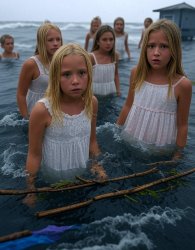 Little blond girls in flooding waters Meme Template